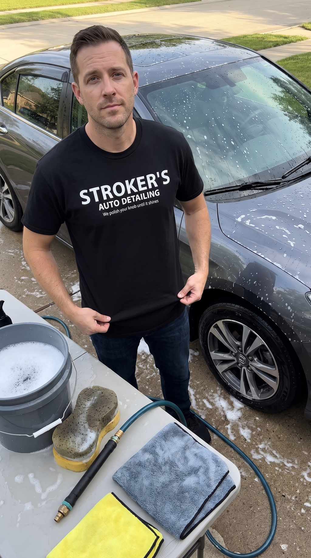 Stroker's Auto Detailing | We Polish Your Knob Until It Shines | Funny T-Shirt
