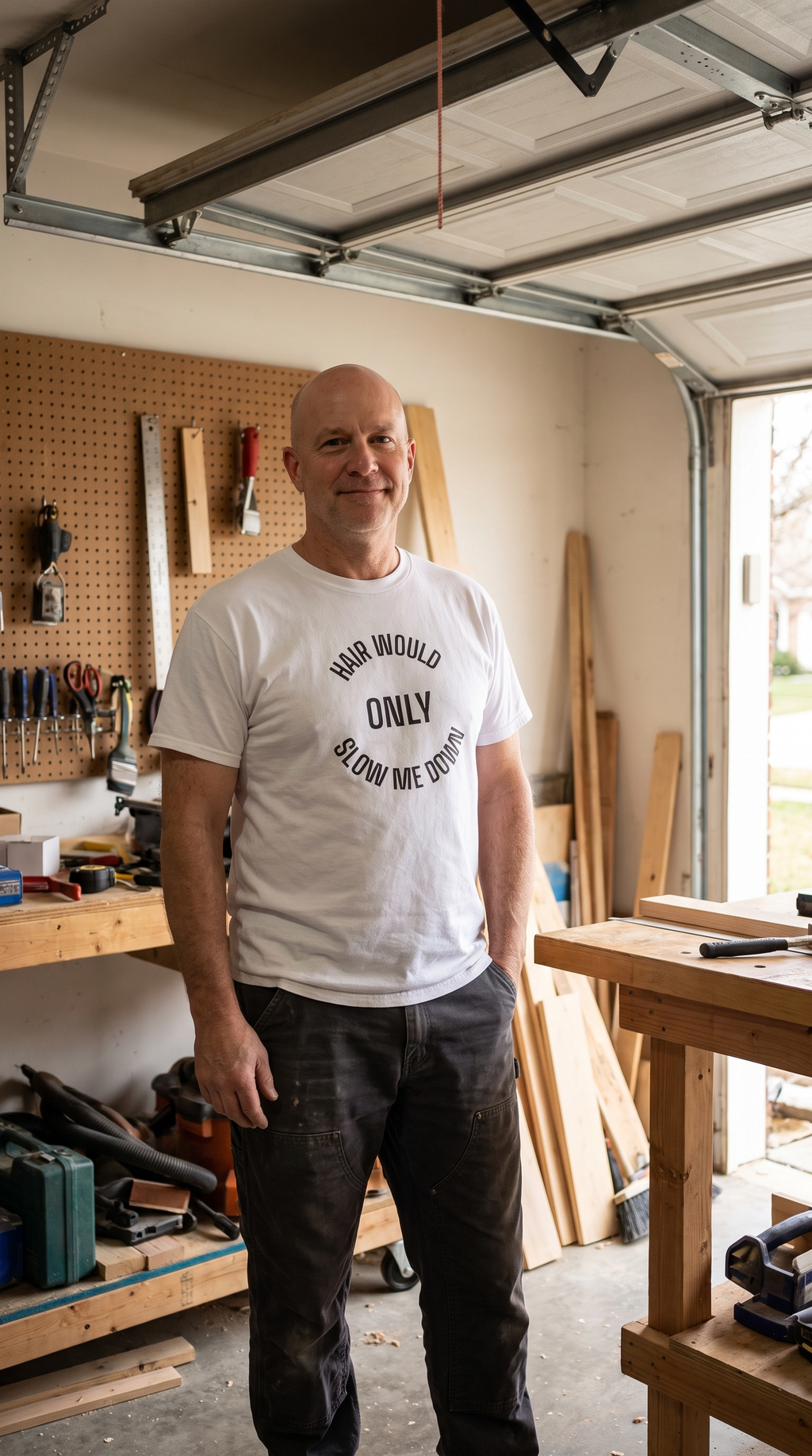 Hair Would Only Slow Me Down | Bald Humor Varsity Tee