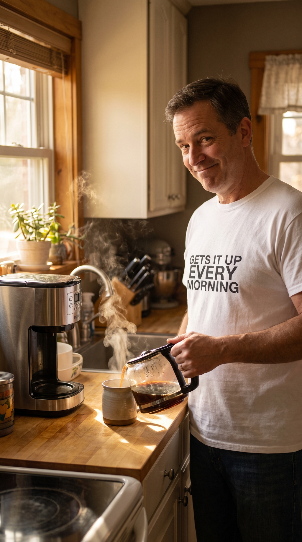 Gets It Up Every Morning | Funny Dad Tee