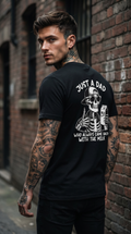 Just a Dad Who Came Back With Milk | Skeleton Rock Hand Tee