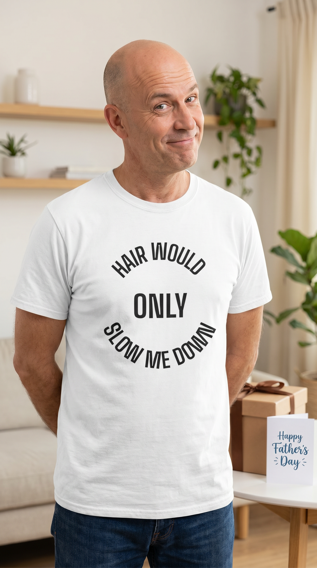 Hair Would Only Slow Me Down | Bald Humor Varsity Tee