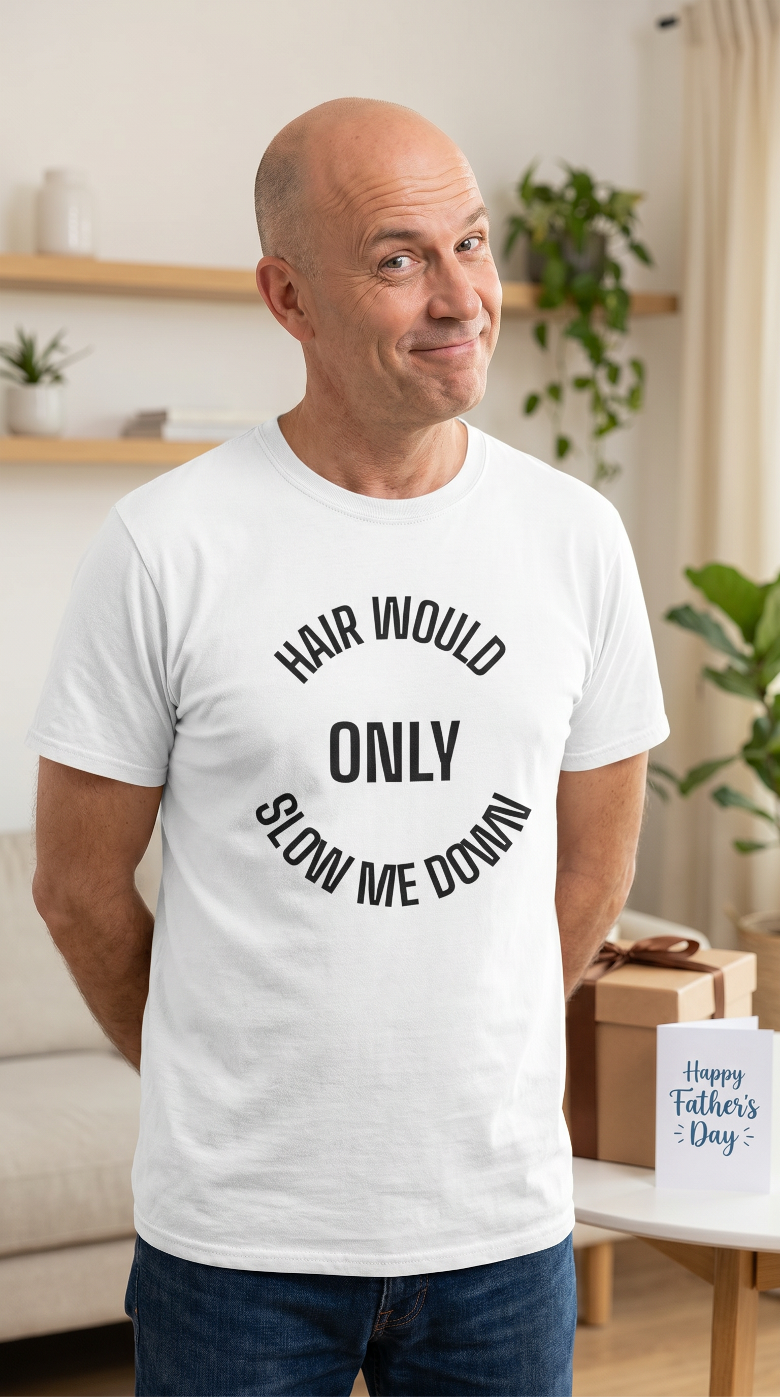 Hair Would Only Slow Me Down | Bald Humor Varsity Tee