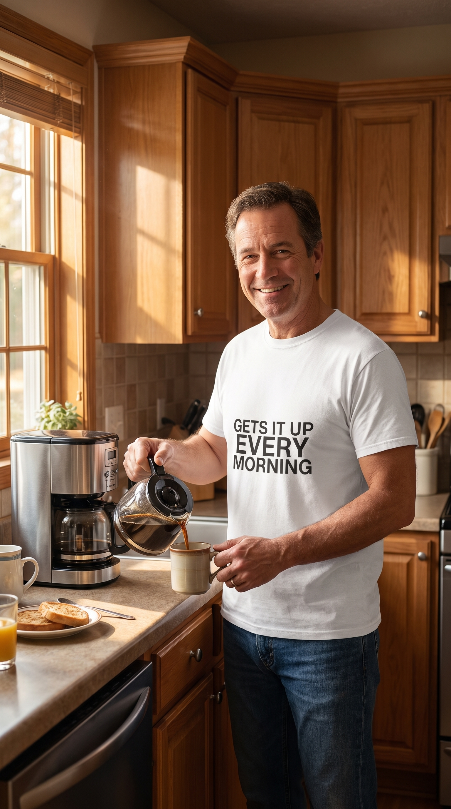 Gets It Up Every Morning | Funny Dad Tee