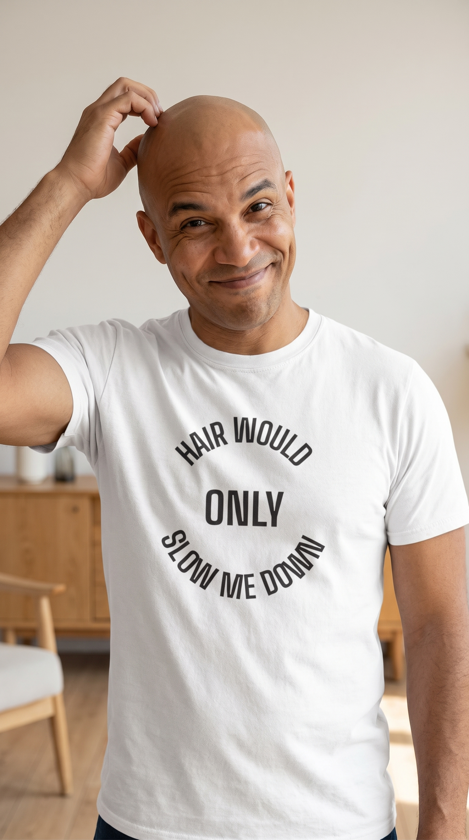 Hair Would Only Slow Me Down | Bald Humor Varsity Tee