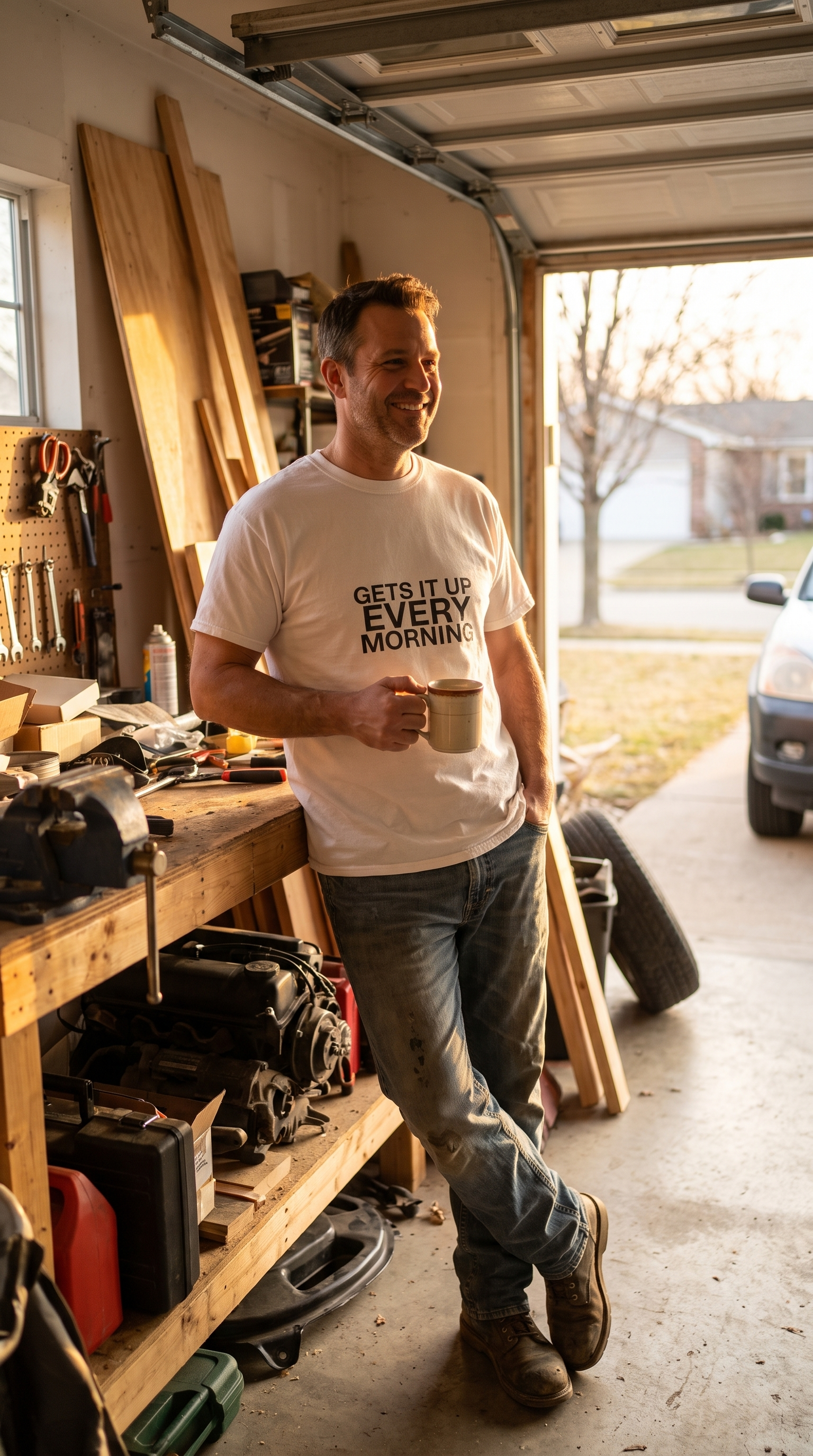 Gets It Up Every Morning | Funny Dad Tee